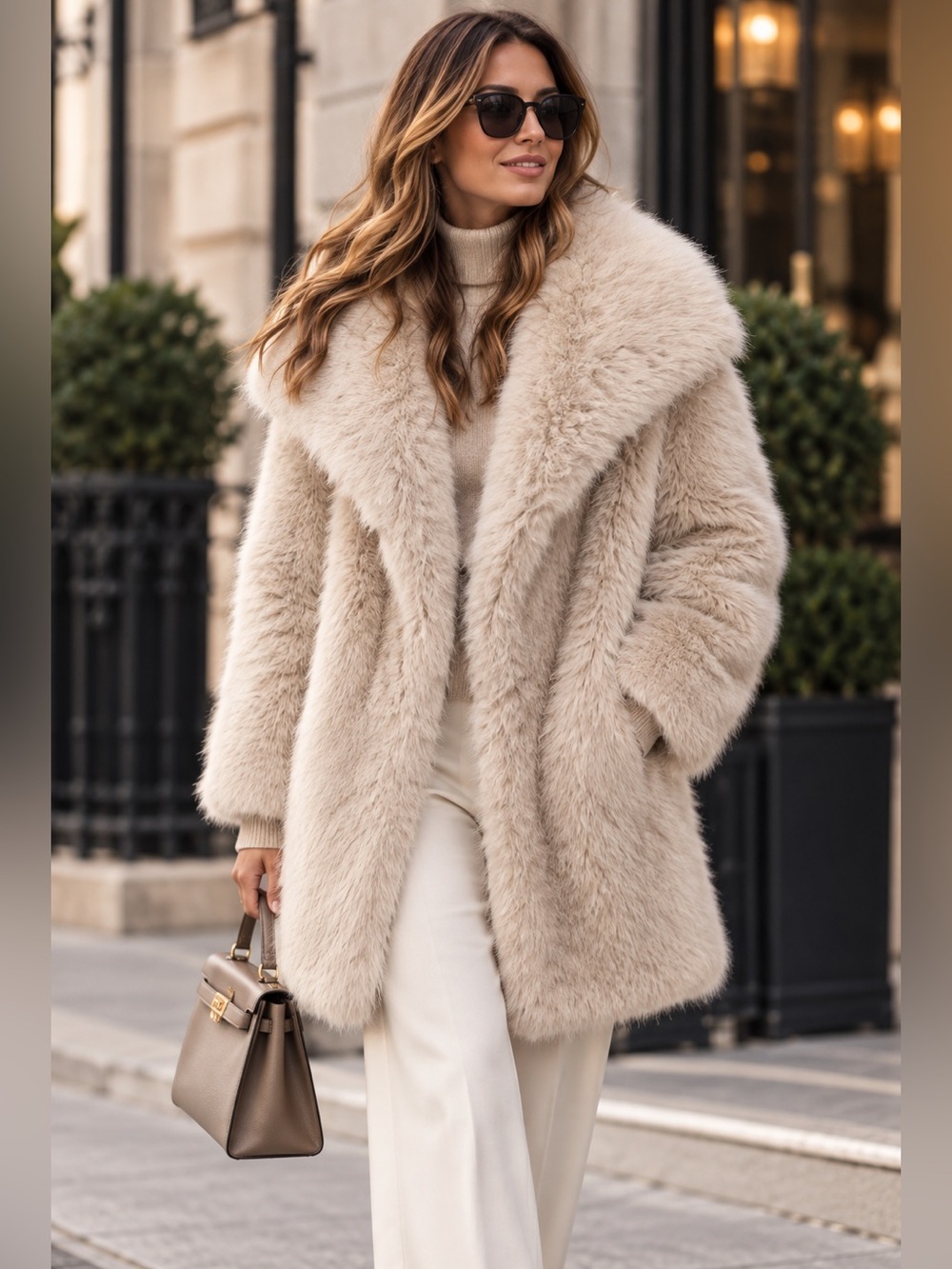 FROM PARIS FRANCE 🇫🇷 Luxurious Cream Faux Fur Coat